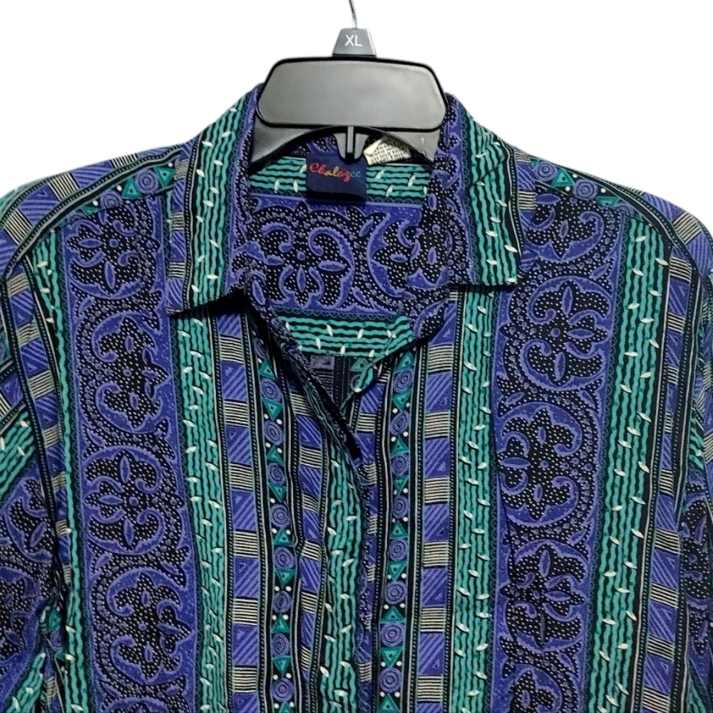 Vintage 1980s 2 Piece Matching Set Blue Green Graphic Women's Size Large - Picture 8 of 13